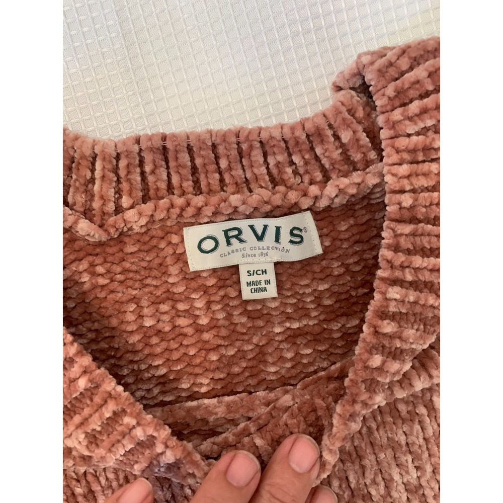 (A-16)Orvis Chenille Sweater Women Small Pink‎ Crewneck Soft Cozy Pullover - Picture 7 of 9